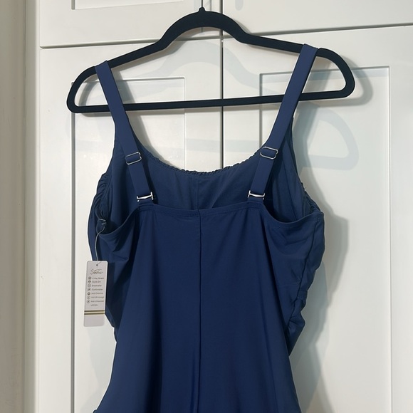 Laphee Rose One Piece Swimsuit Tummy Control Ruched Blue Size XXL New - Picture 7 of 16